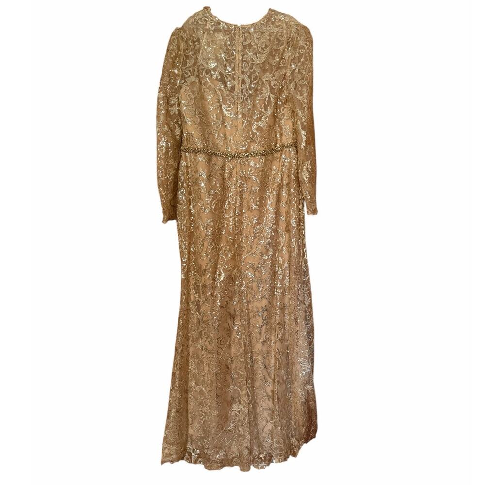 Mac Duggal Embellised Gold Long Sleeve MOB Prom Maxi Gown Plus Size 20 68011 New - Picture 7 of 9